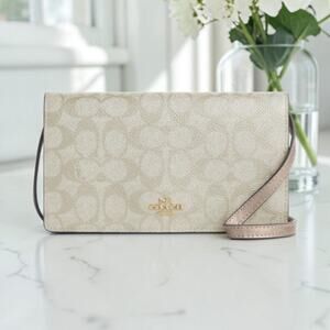 Coach Anna Foldover Clutch Crossbody Bag In Signature Canvas CX593 in Champagne
